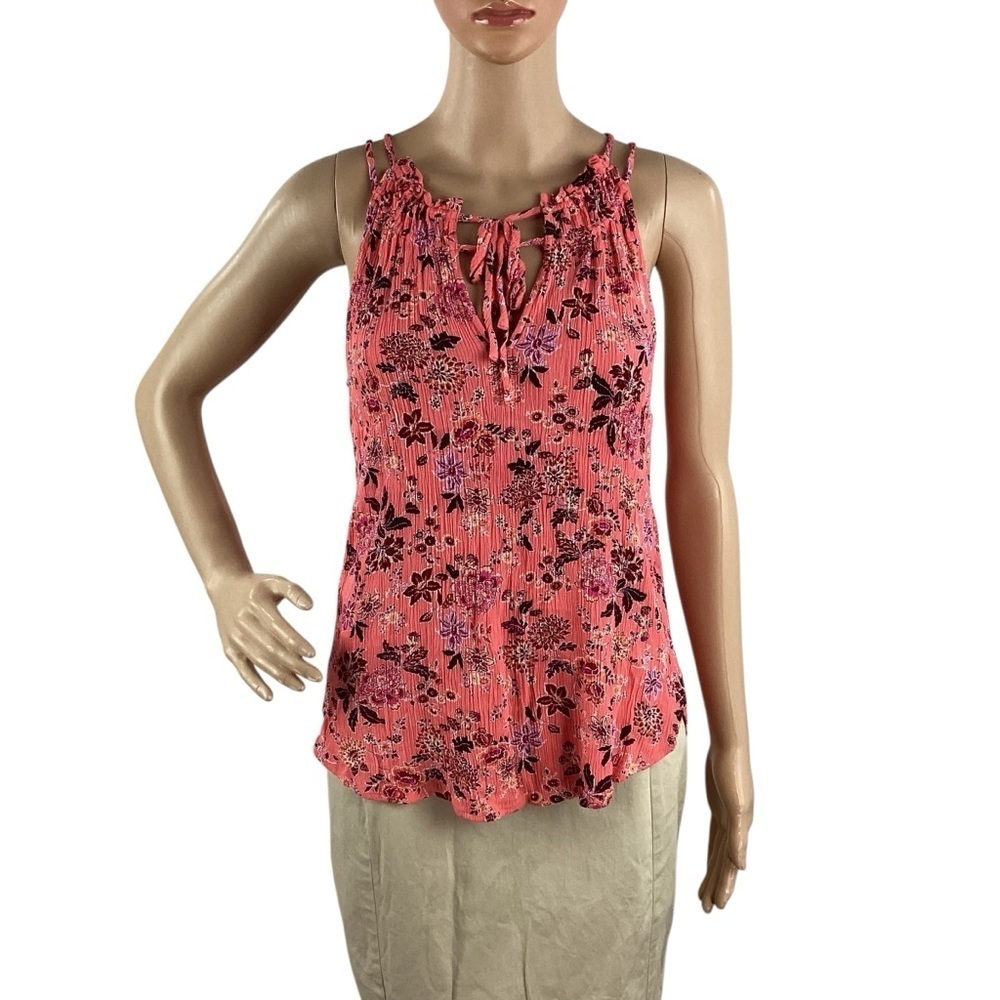 LOFT Floral Tie Neck Sleeveless Top Pink Size S